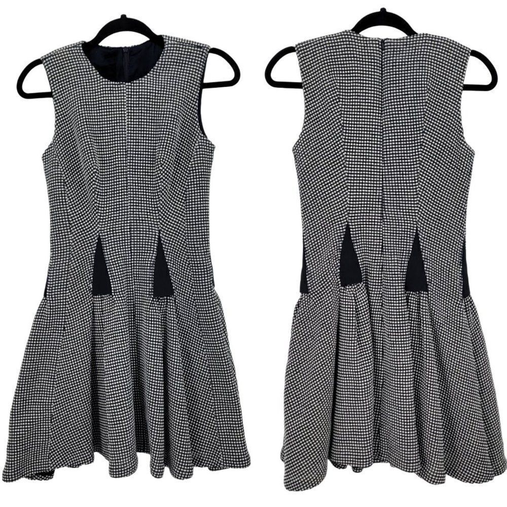Thakoon Sleeveless Pleated Skater Mini Dress‎ 6 Navy Geometric Polka-dot Italy
